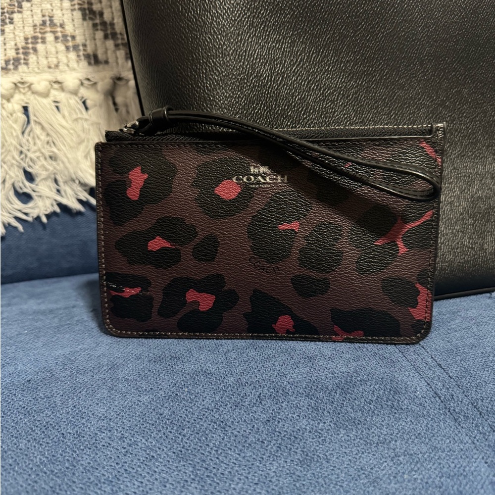 Coach Black and Red Leopard Print Clutch